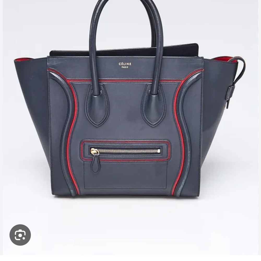Celine Blue and Red Luggage Tote Bag